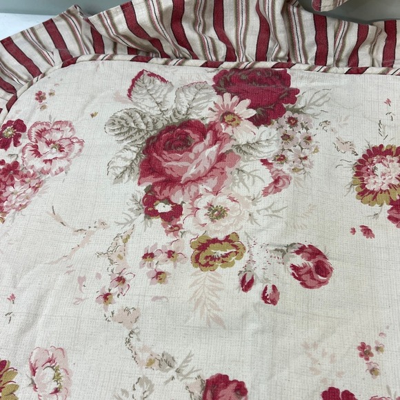 Waverly Garden Room Norfolk Rose Pillow Shams 2 Set Red Floral Stripe Ruffle - Picture 5 of 10
